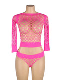 Long Sleeve Two-Piece Bodystocking Egypt With Fishnet Crop Top And Bottom