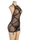 New Black Halter Neck Mesh Bondage Sexy Garter Lingerie