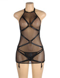 Black Halter Neck Mesh Bondage Sexy Garter Egypt Lingerie