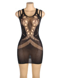 Plus Size Black Sexy Sparkle Glitter Rhinestone Fishnet Hollow Bodystocking