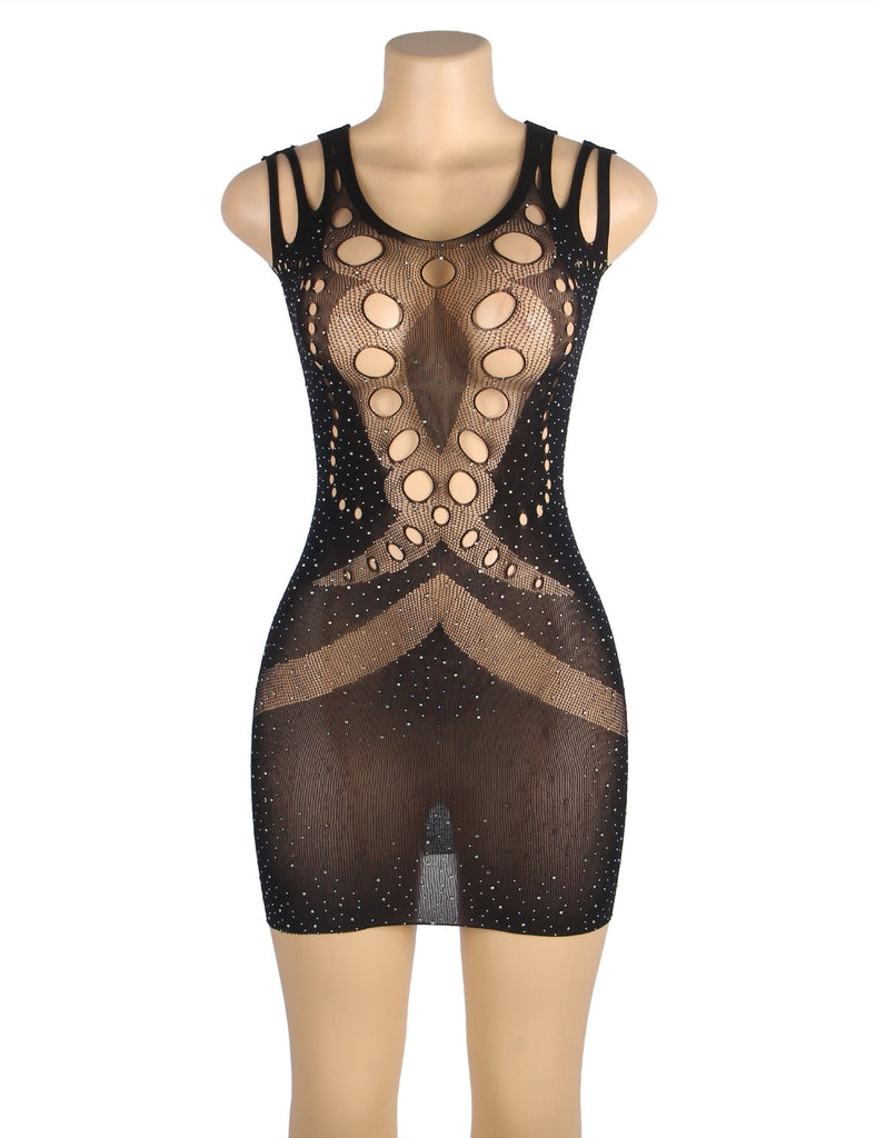 Black Sexy Sparkle Glitter Rhinestone Fishnet Hollow Bodystocking Egypt