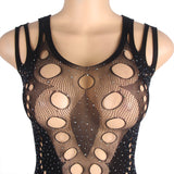 Black Sexy Sparkle Glitter Rhinestone Fishnet Hollow Bodystocking Egypt