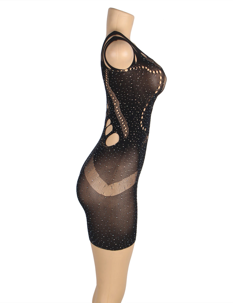 Black Sexy Sparkle Glitter Rhinestone Fishnet Hollow Bodystocking Egypt