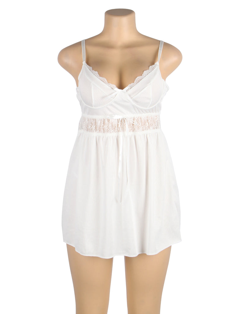 White V-neck sexy suspender Babydoll Brideessentials
