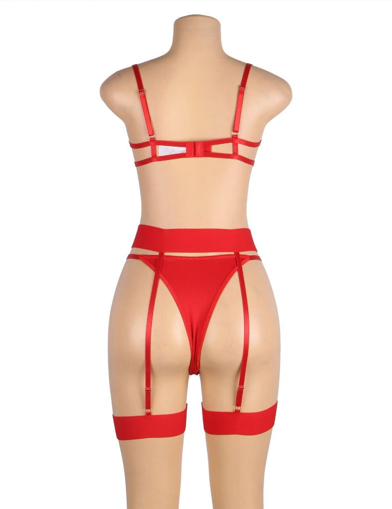 Plus Size Red Underwire Mesh Flower Patterns Bra Set