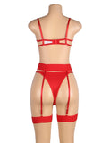 Plus Size Red Underwire Mesh Flower Patterns Bra Set