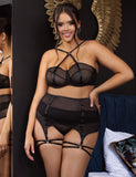 Plus Size Black & Red Mesh Underwire Garter Lingerie Set