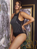Hot Drill Black Halter Neck Sleeveless Bodysuit