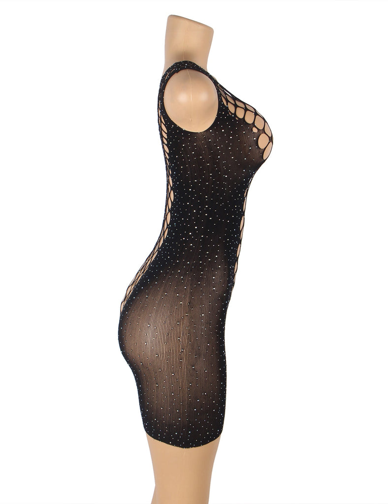 Black Sexy Sparkle Glitter Rhinestone Fishnet Hollow Bodystocking Egypt