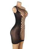 Black Sexy Sparkle Glitter Rhinestone Fishnet Hollow Bodystocking Egypt