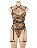 Sexy Leopard Print Strappy Bondage Bodysuit