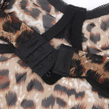 Sexy Leopard Print Strappy Bondage Bodysuit