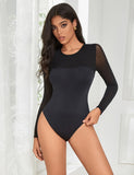Black Double Layer Long Sleeve Bodysuit