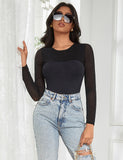 Black Double Layer Long Sleeve Bodysuit