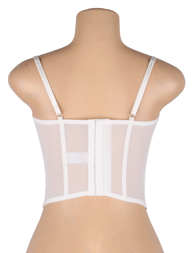White 9 Bones Sexy Lace Suspender Corset Bra Top