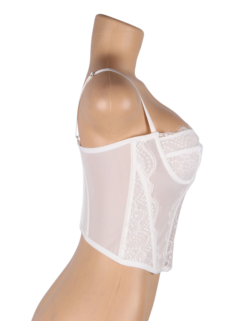 White 9 Bones Sexy Lace Suspender Corset Bra Top