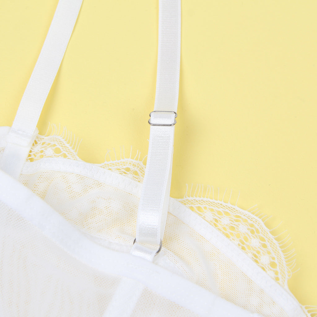 White 9 Bones Sexy Lace Suspender Corset Bra Top