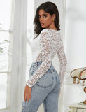 Farawlaya  Brushed Lace Long Sleeve Bodysuit