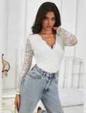 Farawlaya  Brushed Lace Long Sleeve Bodysuit