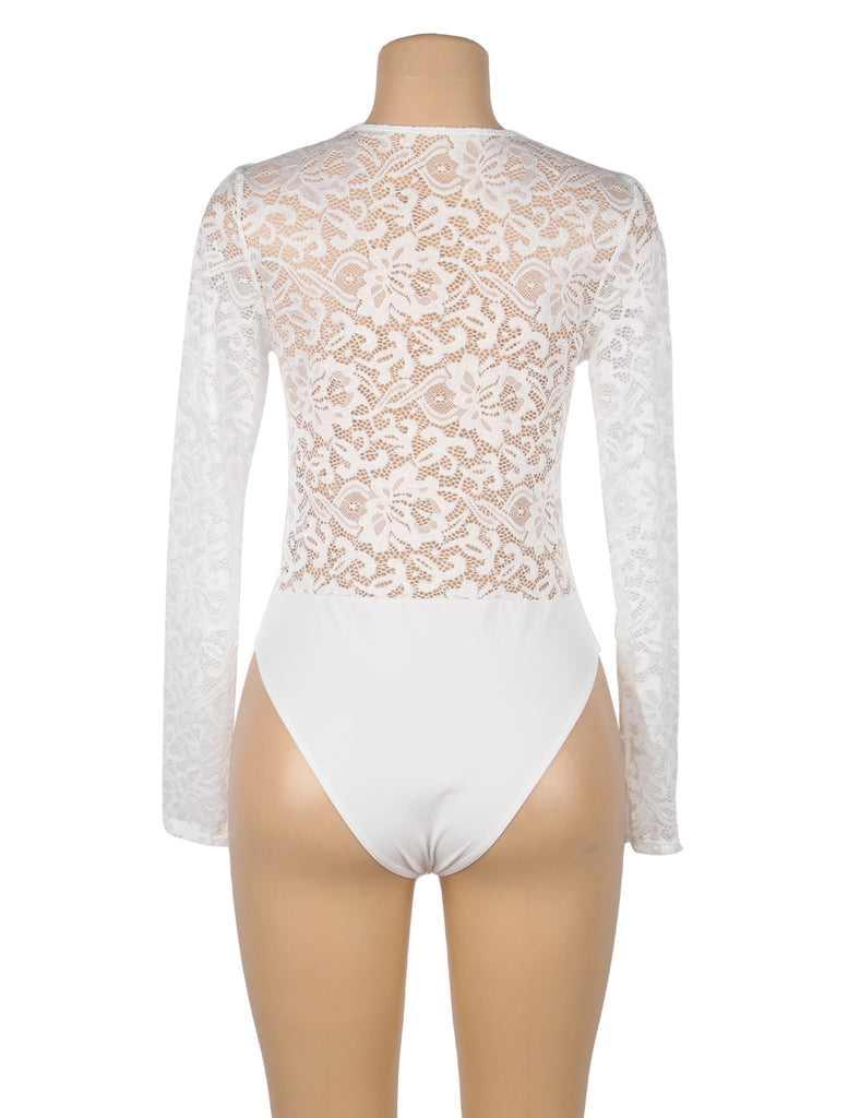 Farawlaya  Brushed Lace Long Sleeve Bodysuit