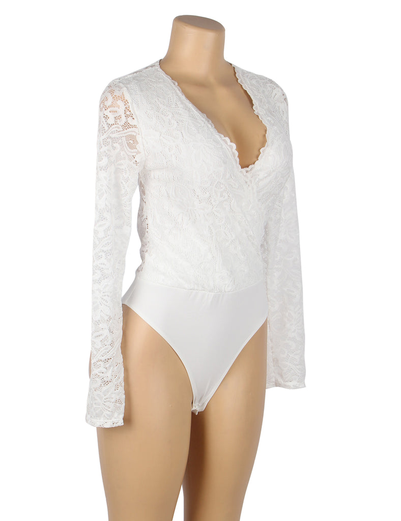 Farawlaya  Brushed Lace Long Sleeve Bodysuit