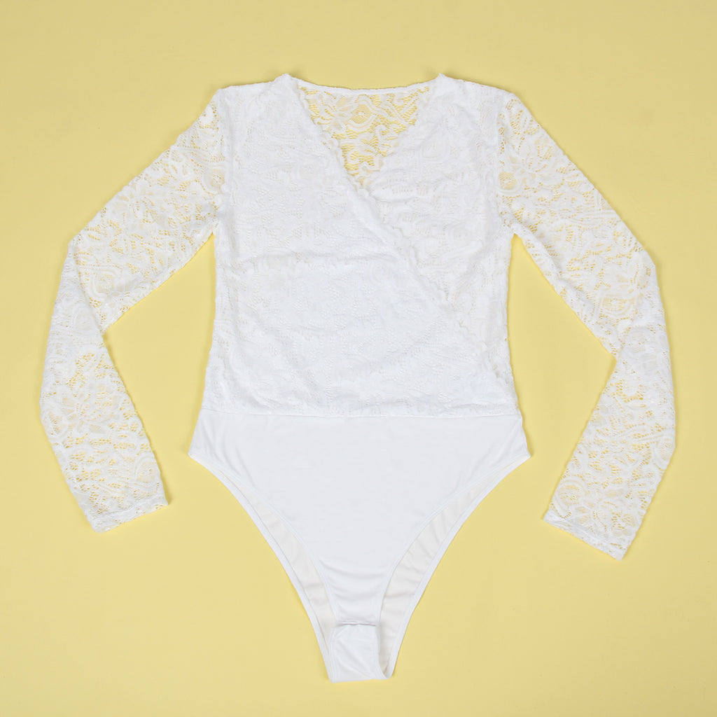 Farawlaya  Brushed Lace Long Sleeve Bodysuit