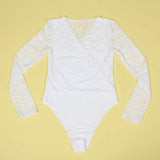 Farawlaya  Brushed Lace Long Sleeve Bodysuit