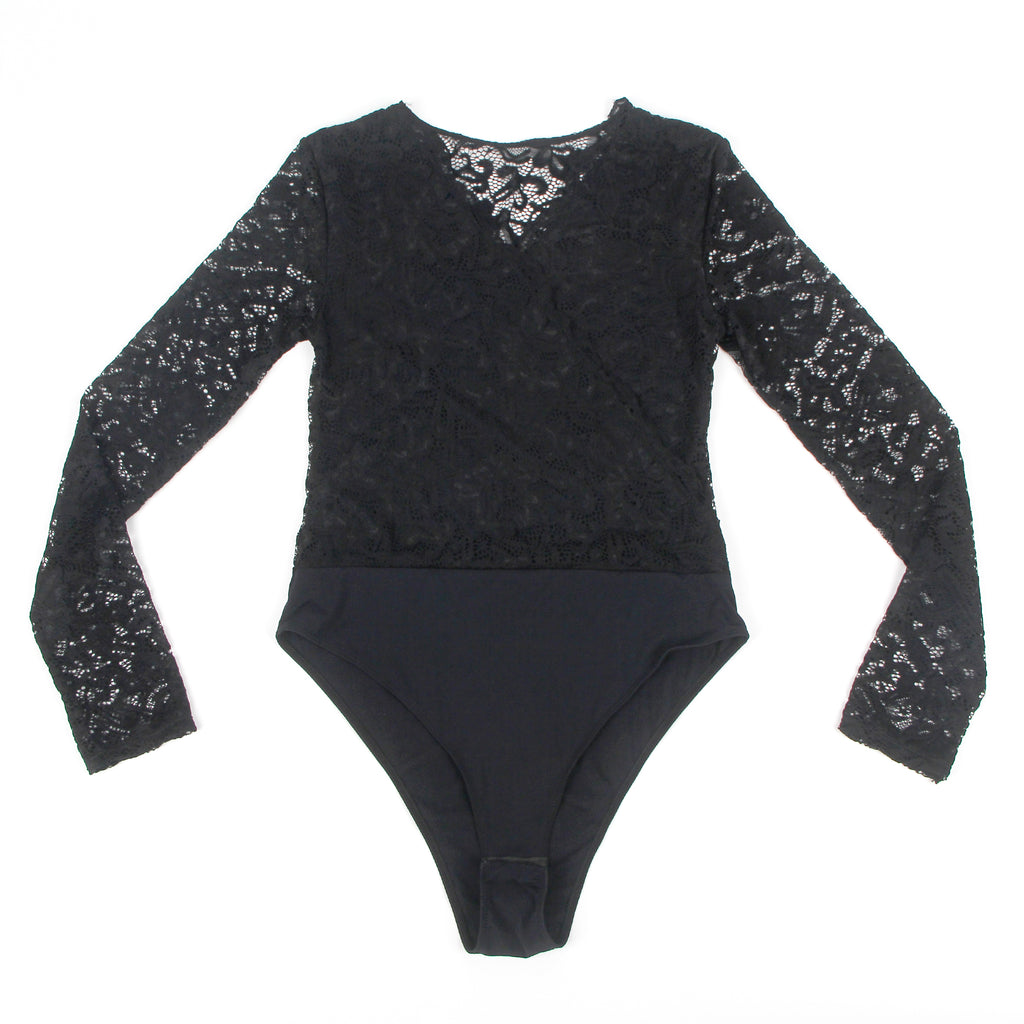 Farawlaya  Brushed Lace Long Sleeve Bodysuit