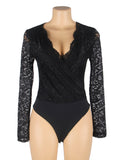 Farawlaya  Brushed Lace Long Sleeve Bodysuit