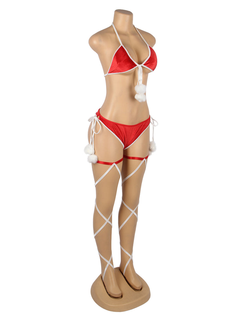 Sexy Red Christmas Plush Bra Set