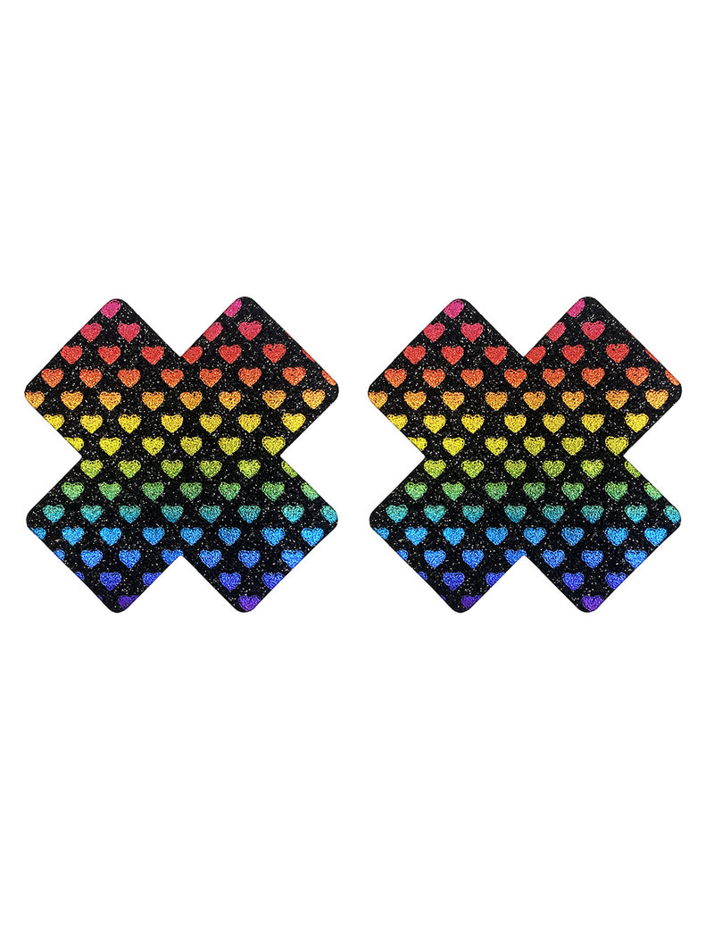 Cross Shape Nipple Covers With Colorful Hearts