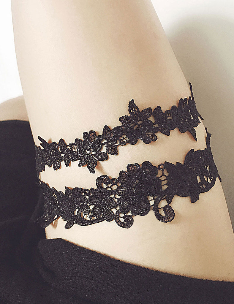 Blue Sexy Floral Lace Bow Leg Ring