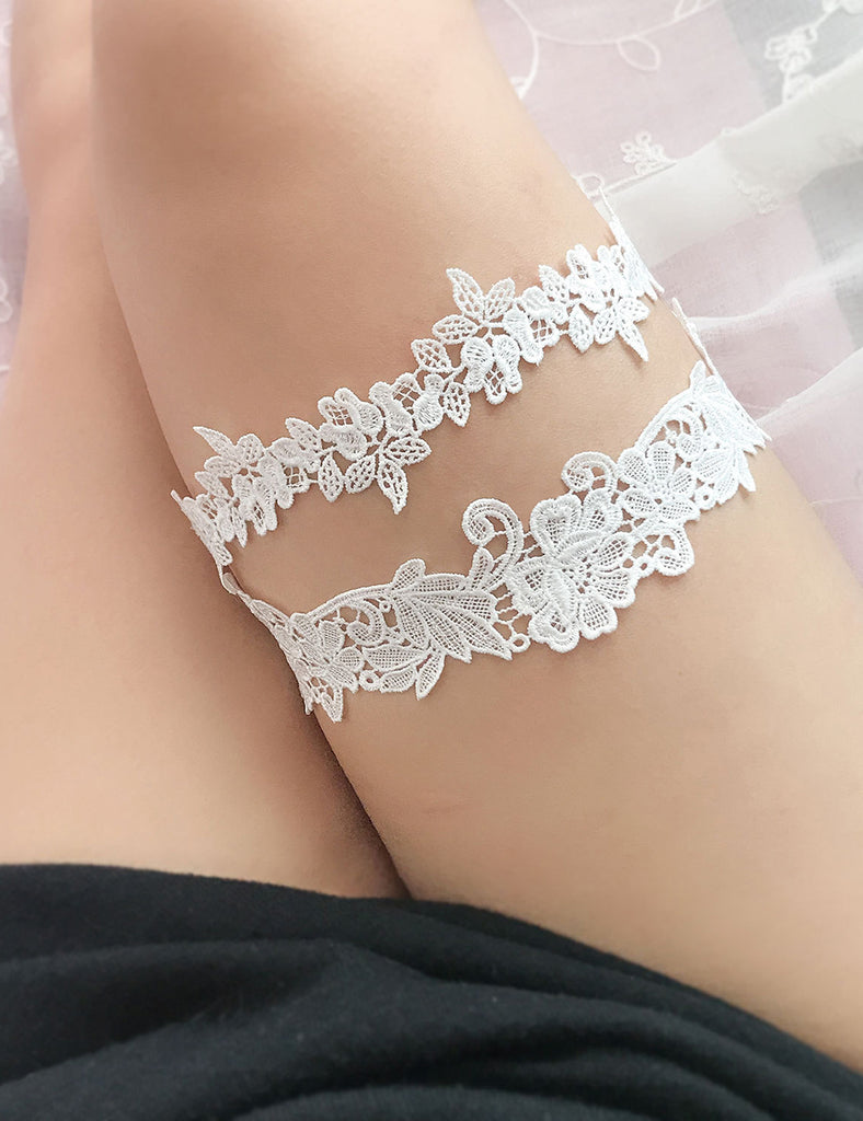 Blue Sexy Floral Lace Bow Leg Ring