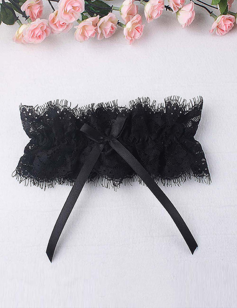 Black Eyelash Lace Bow Leg Rings