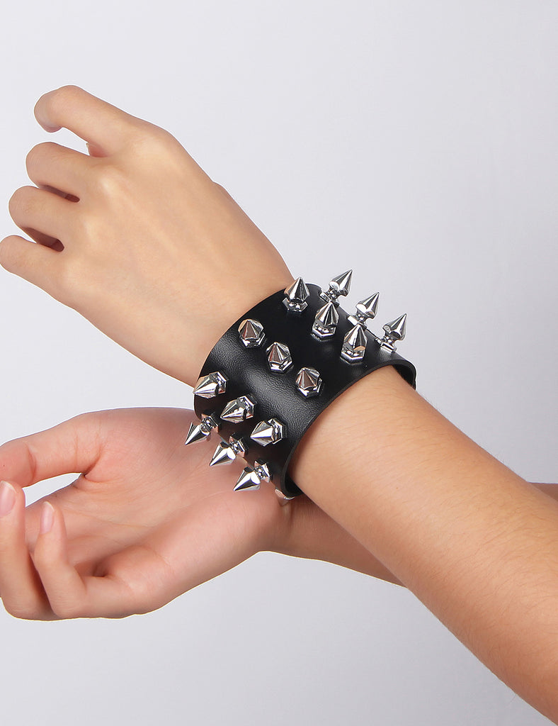 Black PU Punk Gothic Rivet Bracelet