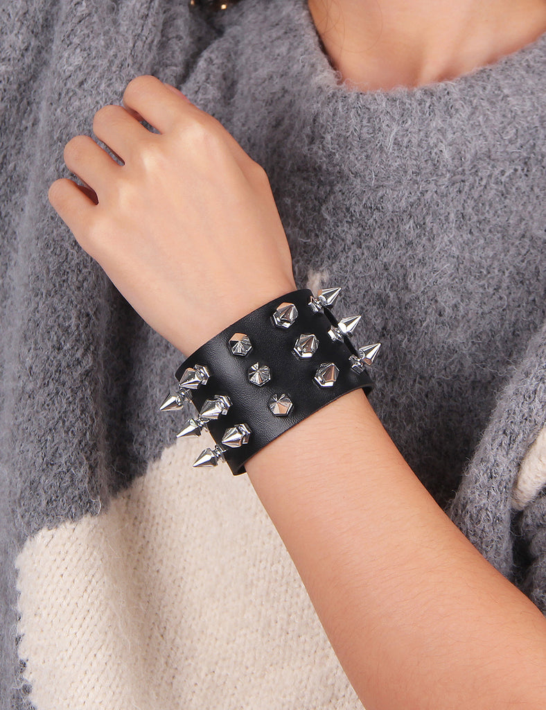Black PU Punk Gothic Rivet Bracelet