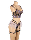 Purple Sexy Embroidered Bra Set