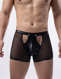 Sexy Mesh Openable Crotch Imitation Leather Men's Boxer Underwear
