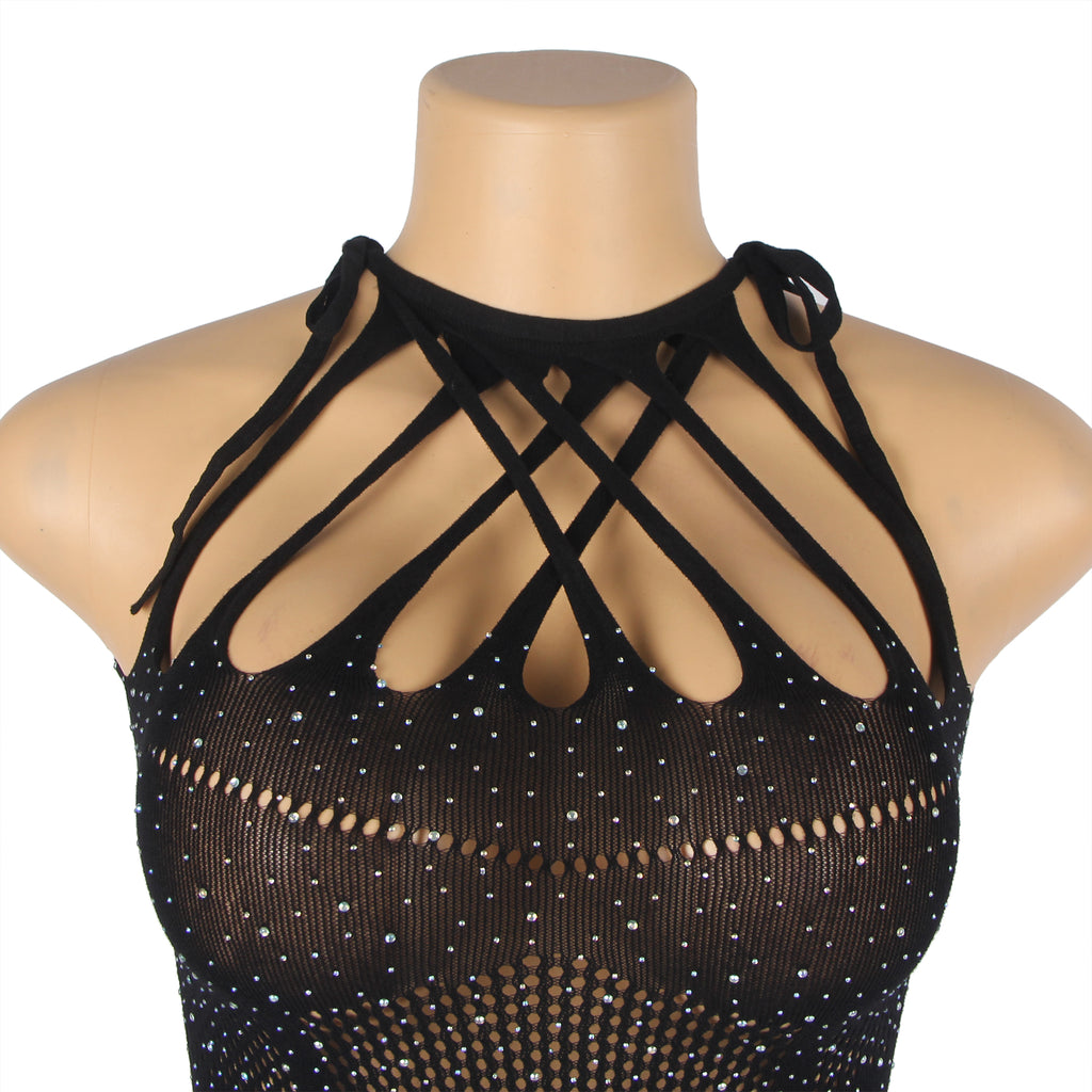 Black Sexy Egypt Sparkle Glitter Rhinestone Fishnet Hollow Bodystocking
