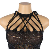 Black Sexy Egypt Sparkle Glitter Rhinestone Fishnet Hollow Bodystocking