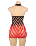 Black And Red Two-Color Gradient Stretchy Fishnet Bodystocking