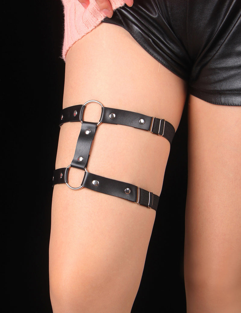 Leather Adjustable Stud Punk Leg Loop