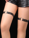 Cat Head Black Adjustable Faux Leather Studded Punk Leg Rings