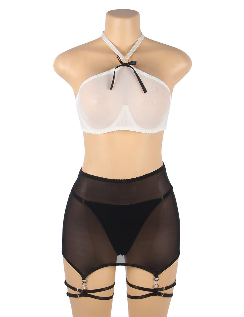 Black Halterneck Sexy Mesh See Through Erotic Bra Egypt Set