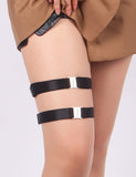 Black Adjustable Buckles Elastic Leg Rings