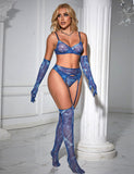 Blue Mesh Printed Sexy Bra Set