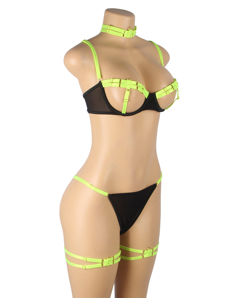 Sexy Hollow Cut Strappy Two-Color Splicing Bra Egypt Set