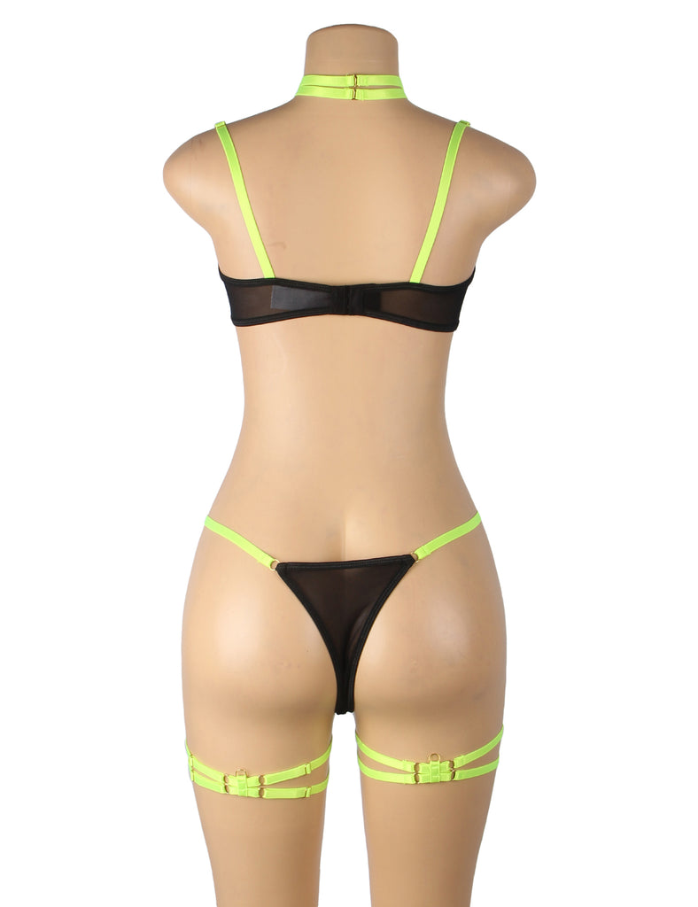 Sexy Hollow Cut Strappy Two-Color Splicing Bra Egypt Set