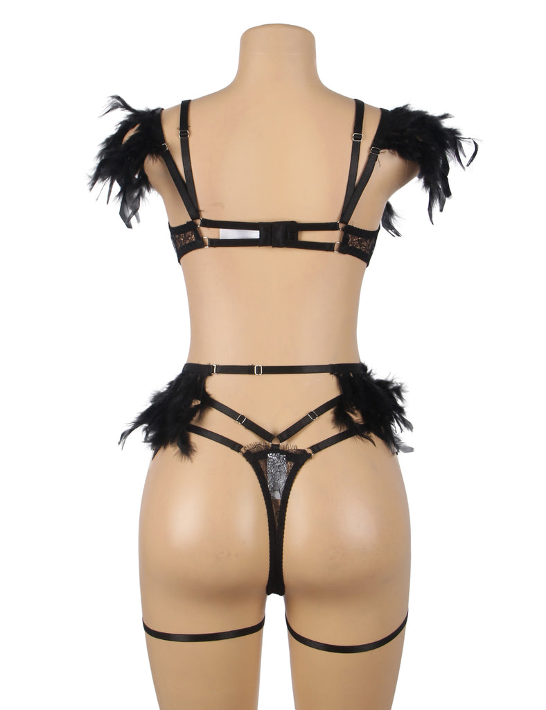 Feather Lace Chain Sexy Egypt Lingerie Bra Set