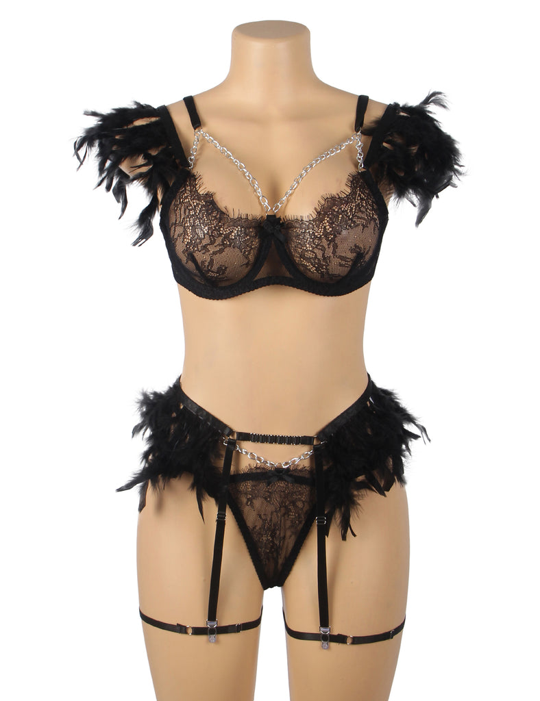 Feather Lace Chain Sexy Egypt Lingerie Bra Set
